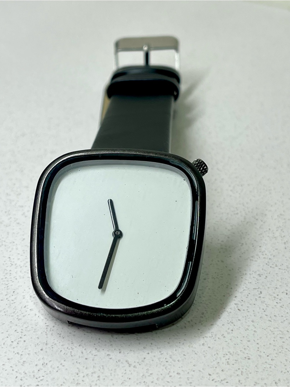 Minimalist Black Square Watch with White Dial